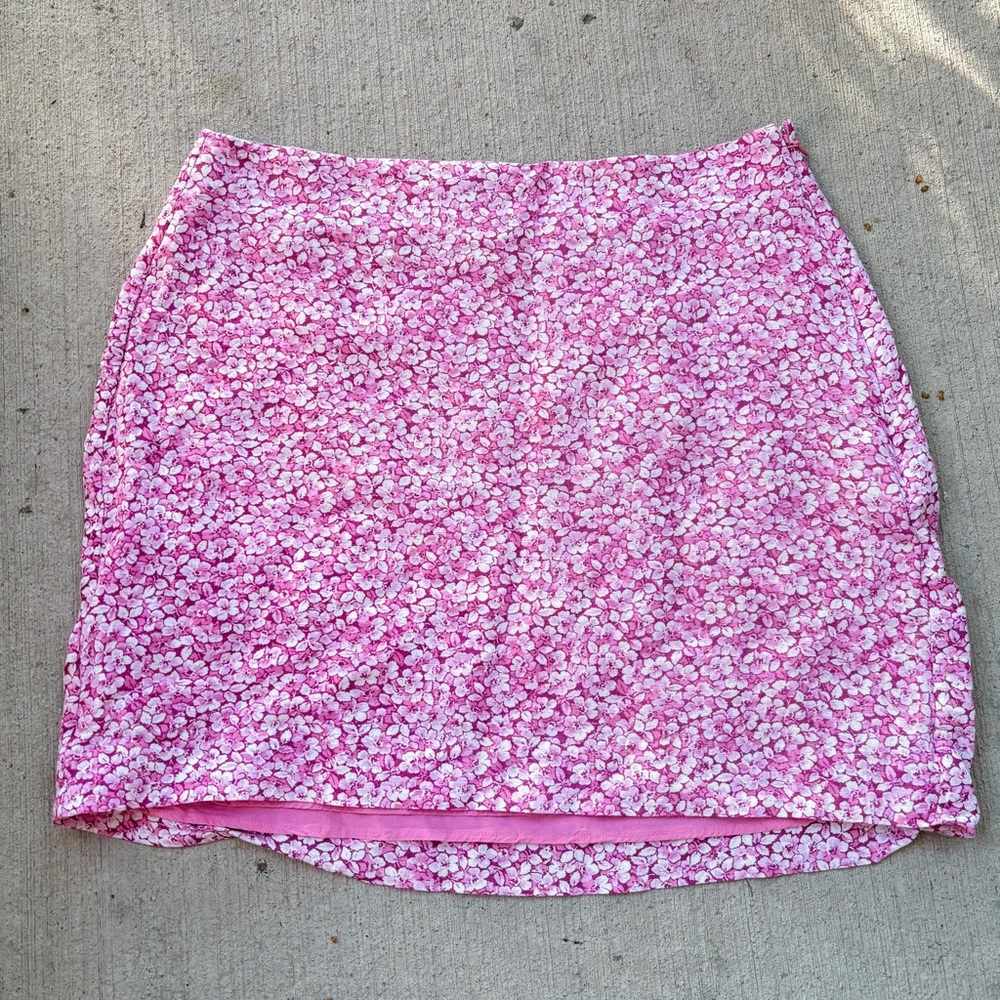 &OtherStories pink and white floral linen mini skirt